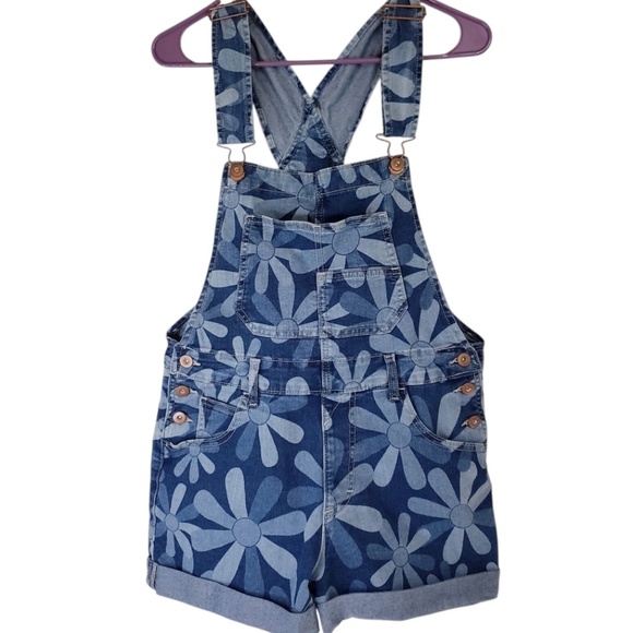 No Boundaries Jean Bib Shorts Daisy Size Medium (7-9) - Picture 3 of 8